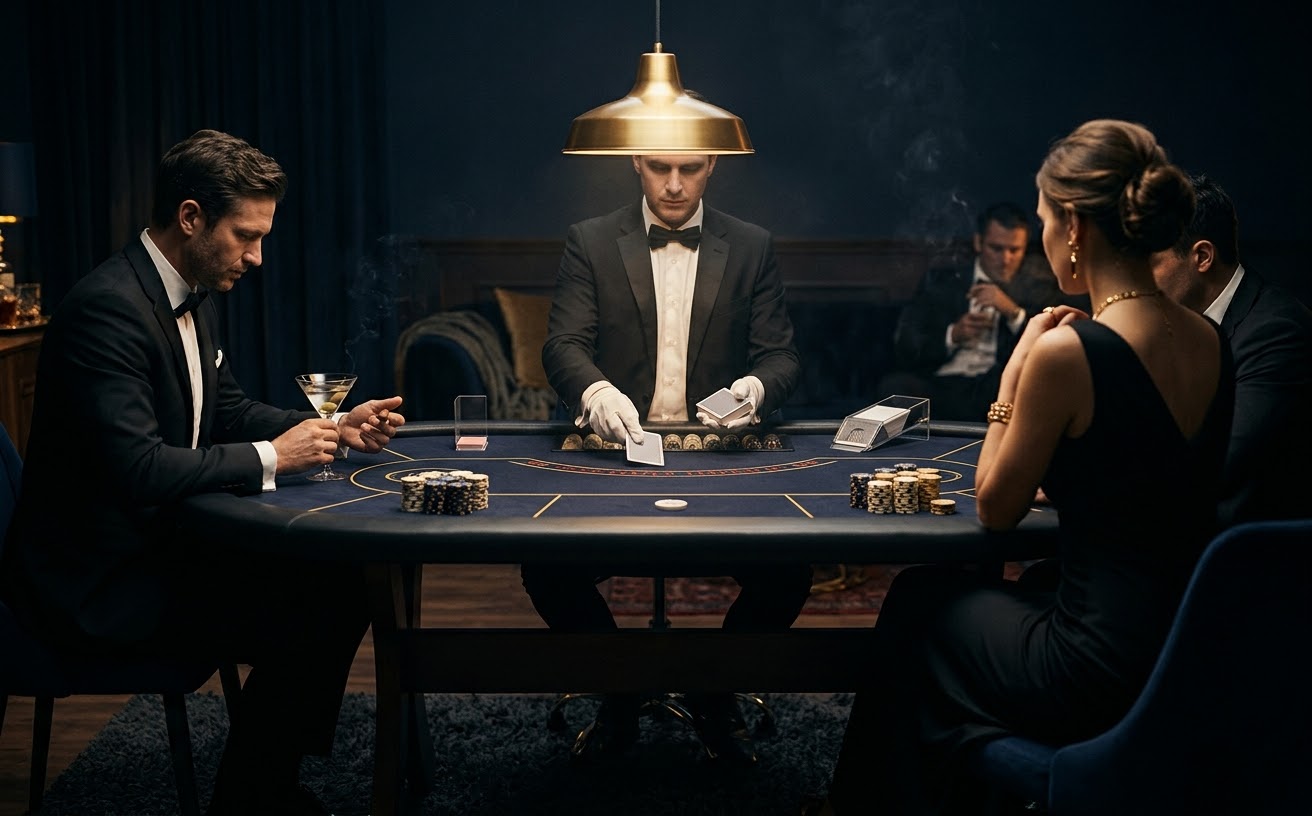 James Bond Casino Royale themed party with a croupier-run poker table