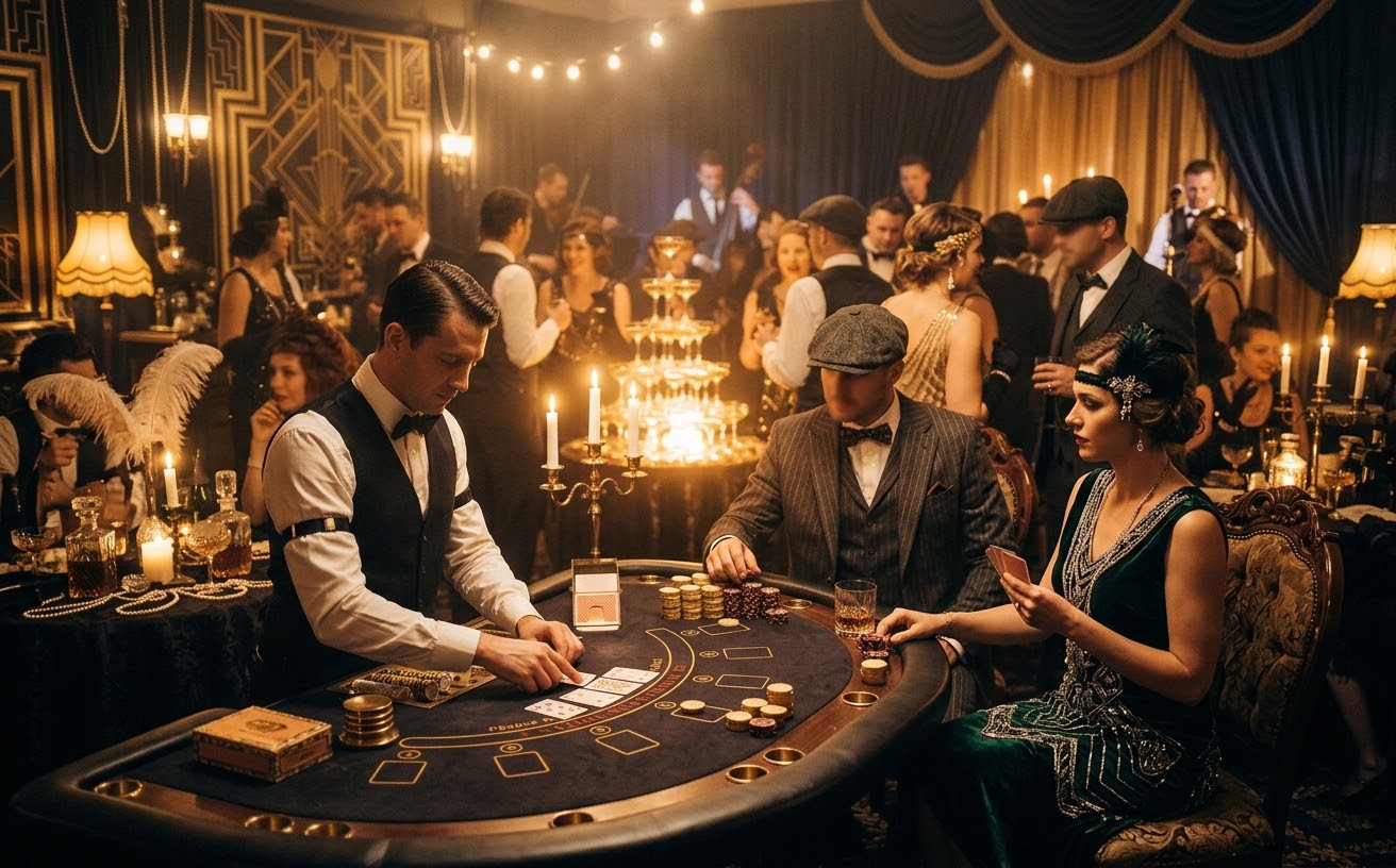 Great Gatsby roaring twenties themed party with a poker table